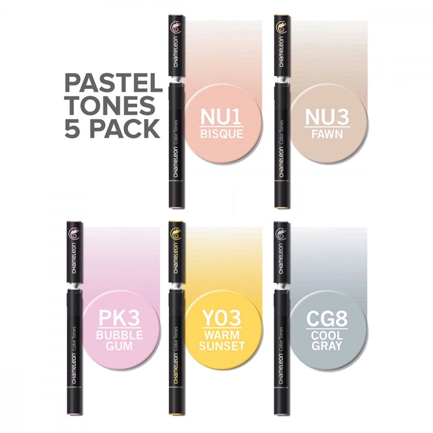 LOT DE 5 STYLOS CHAMELEON TONALITÉS PASTEL