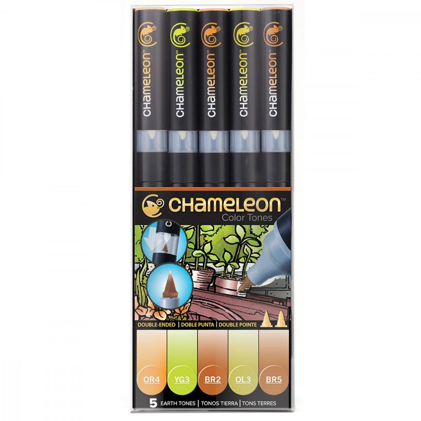 LOT DE 5 STYLOS CHAMELEON TEINTES TERRE