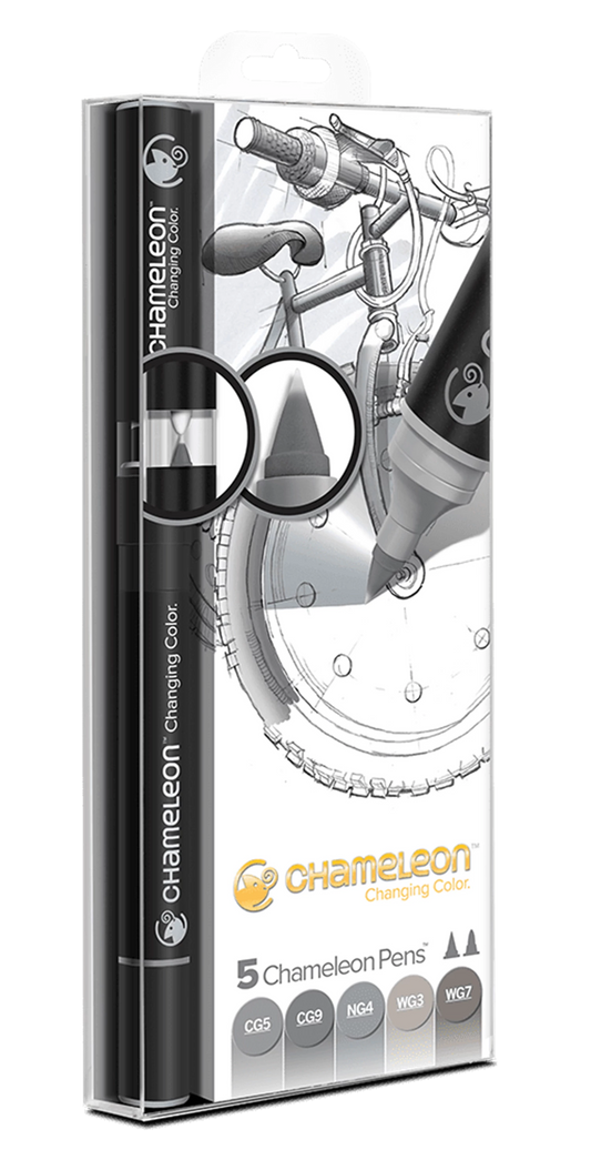 LOT DE 5 STYLOS CHAMELEON NUANCES DE GRIS