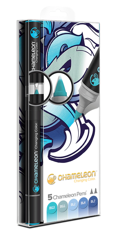 LOT DE 5 STYLOS CAMÉLÉON TEINTES DE BLEU