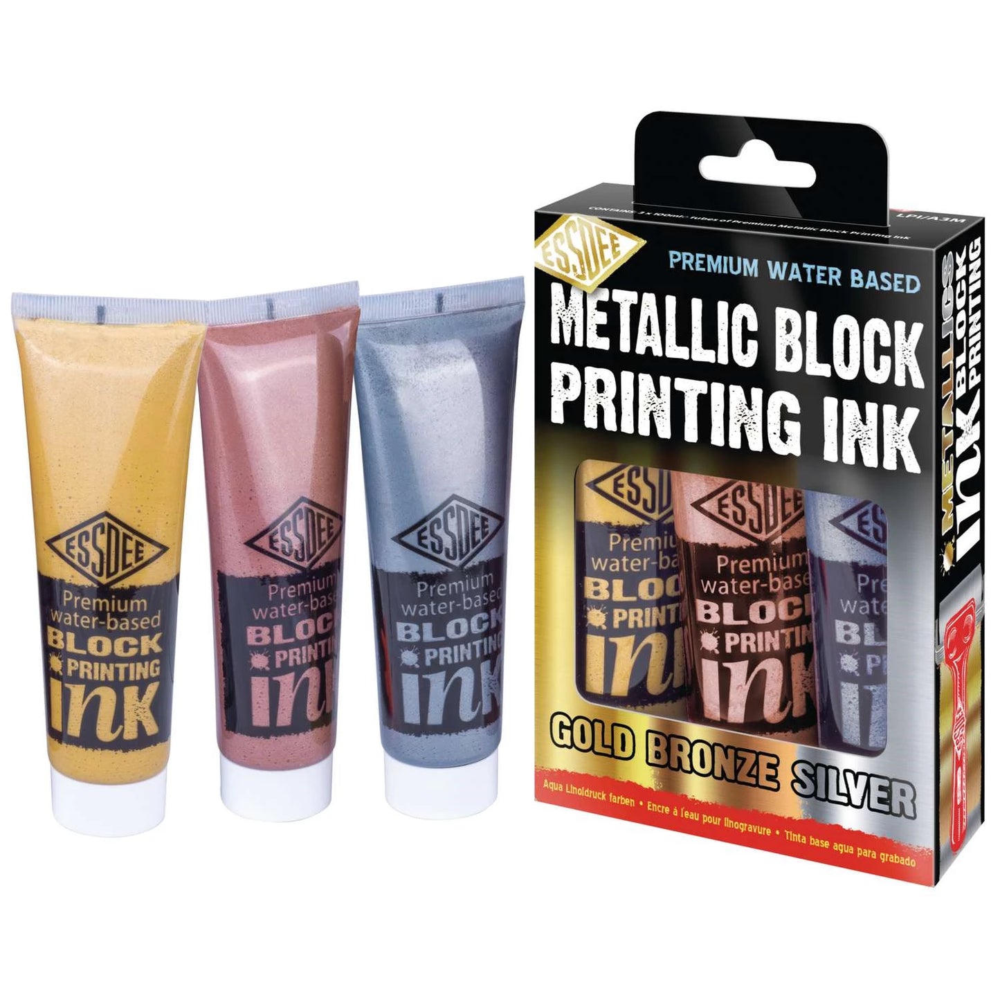 KIT D'ENCRES POUR LINOGRAVURE PREMIUM ESSDEE 3 TEINTES MÉTALLISÉES 10