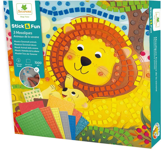 STICK'N FUN PM MOSAÏQUES ANIMAUX DE LA SAVANE (FR-DE-IT)