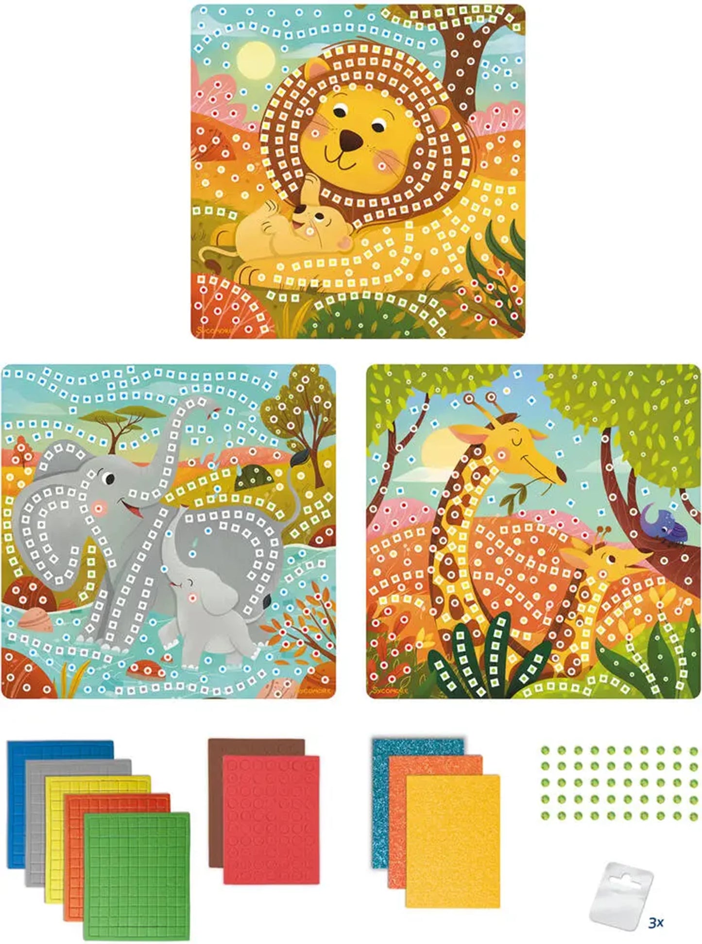 STICK'N FUN PM MOSAÏQUES ANIMAUX DE LA SAVANE (FR-DE-IT)