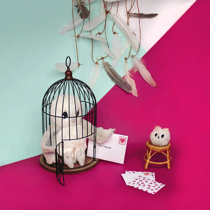 HIBOU MAMAN ET BÉBÉ BLANC