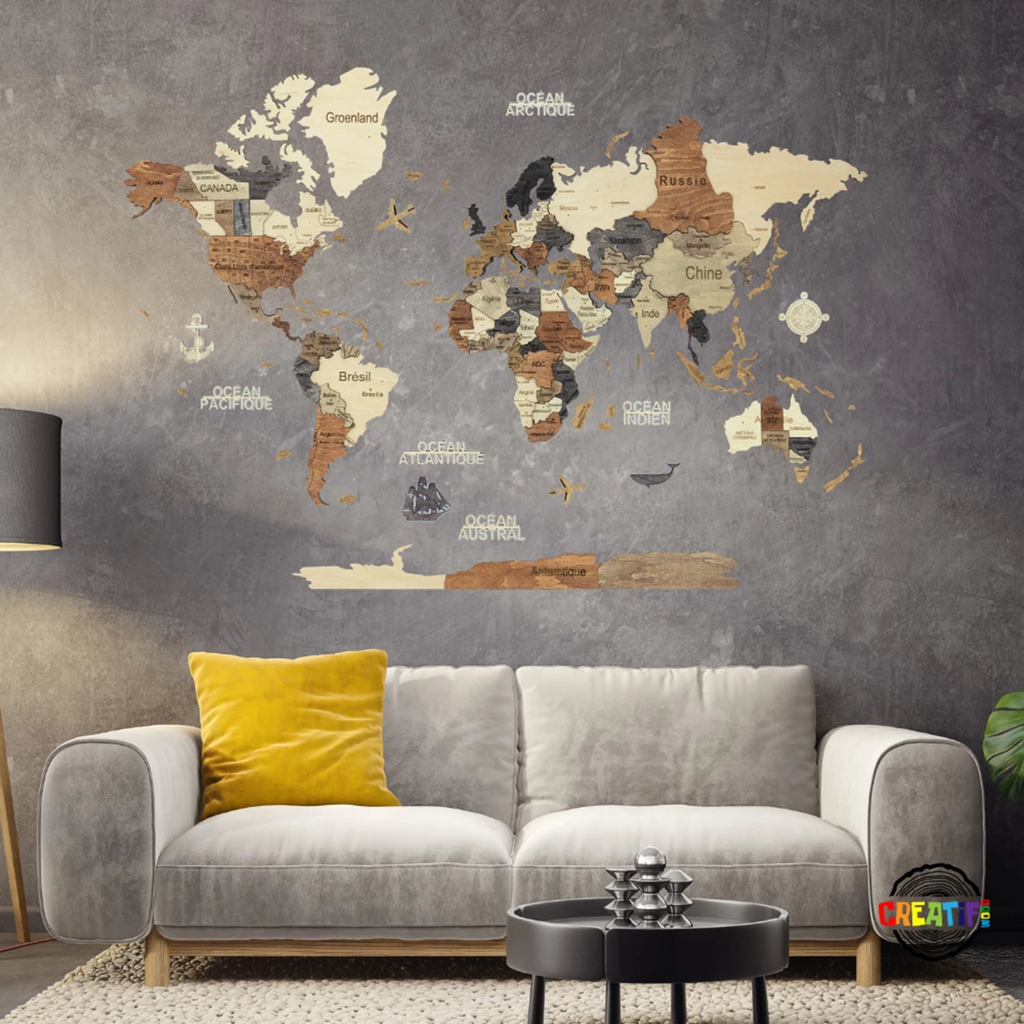 CARTE DU MONDE 3D MULTICOLORE M 70X100CM