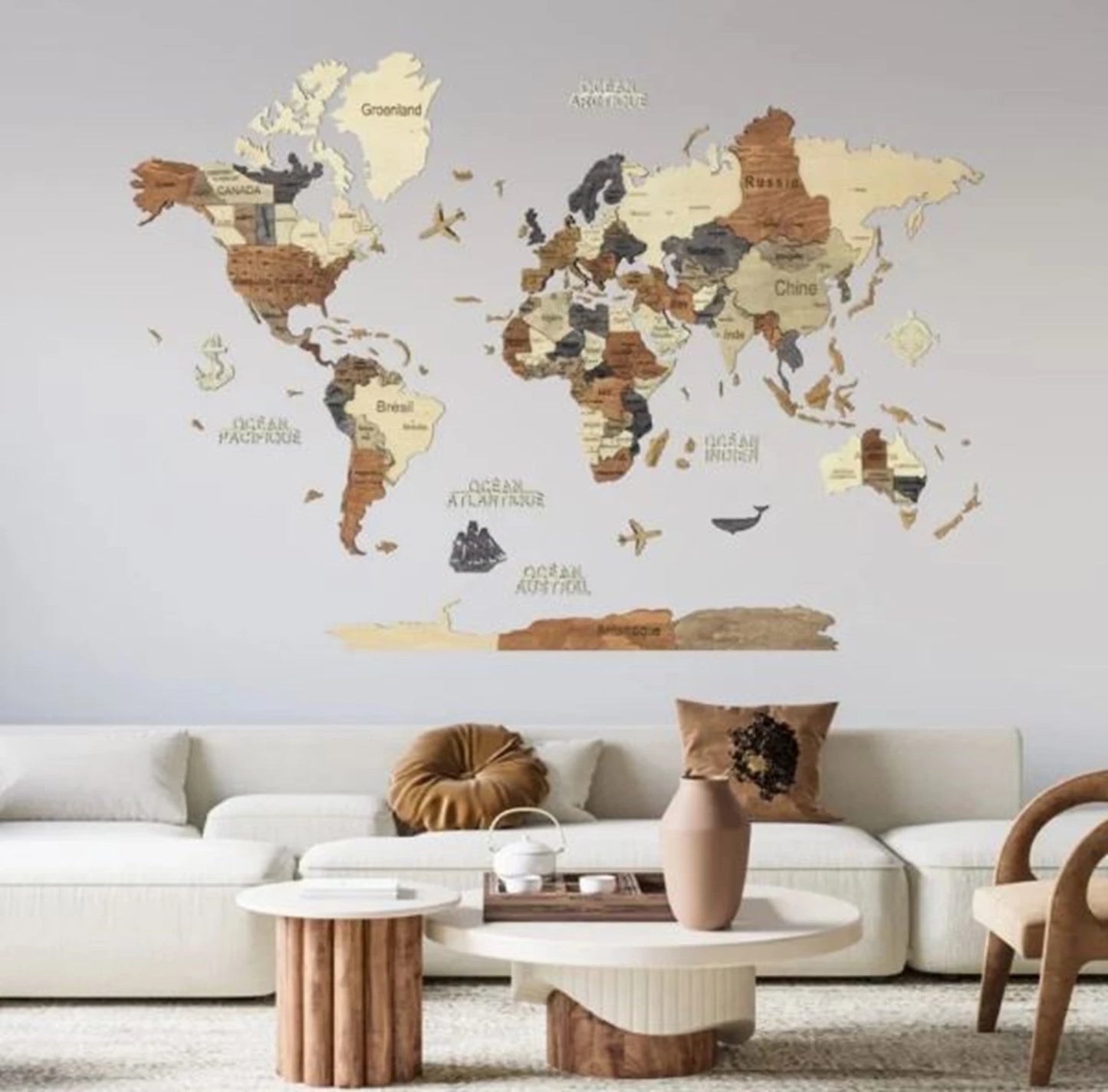 CARTE DU MONDE 3D MULTICOLORE L 100X150CM
