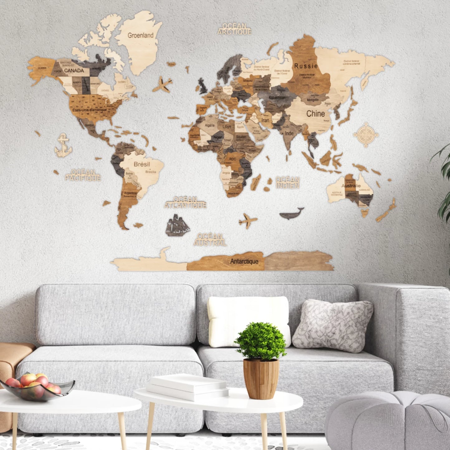 CARTE DU MONDE 3D MULTICOLORE XL 200X130CM