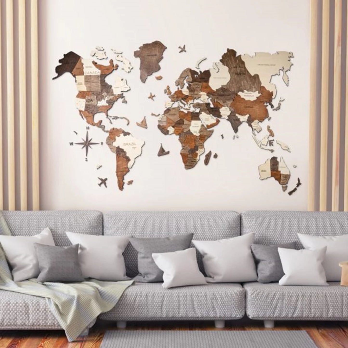 CARTE DU MONDE 3D MULTICOLORE XL 120X200CM