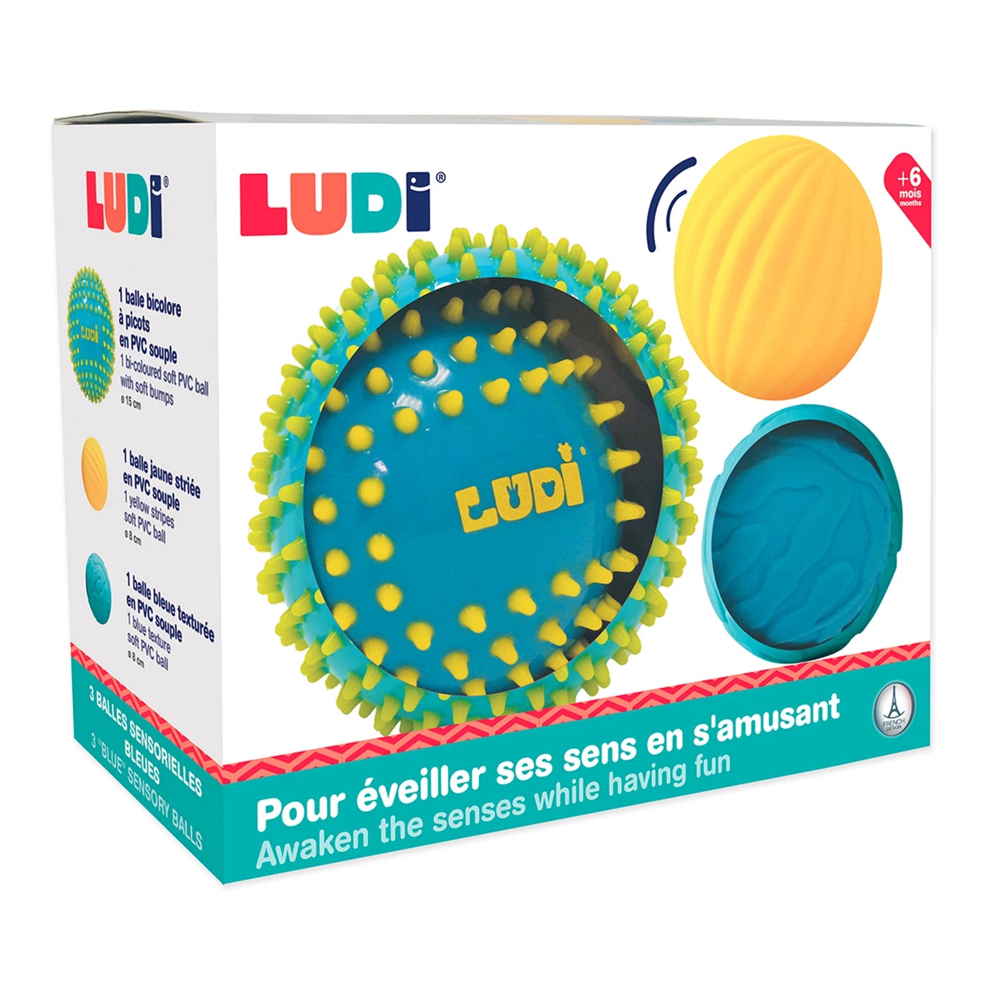 LUDI - 3 SENSORISCHE BÄLLE BLAU - F/D/I/I