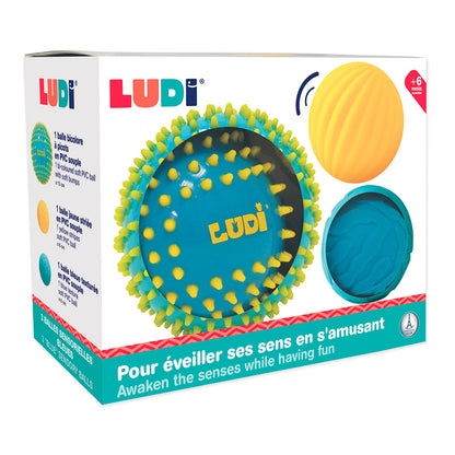 LUDI - 3 SENSORISCHE BÄLLE BLAU - F/D/I/I