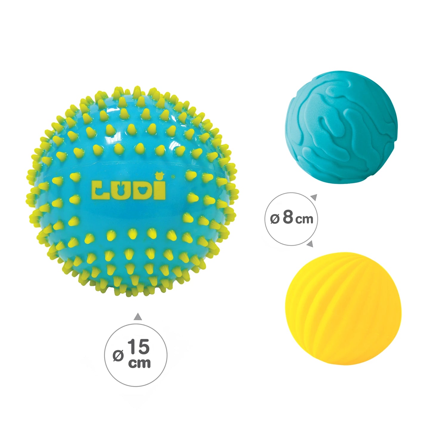 LUDI - 3 SENSORISCHE BÄLLE BLAU - F/D/I/I
