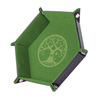 PISTE DE DES YGGDRASIL ARBRE VERT 19X19CM CUIR ET VELOURS (M