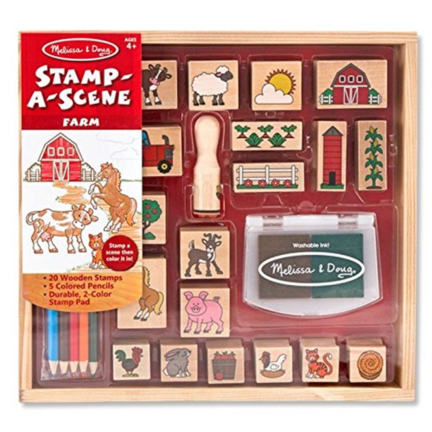 MELISSA & DOUG – STEMPELSZENE HOLZ – BAUERNHOF (FR-DE-EN-ES) – F/D/ML