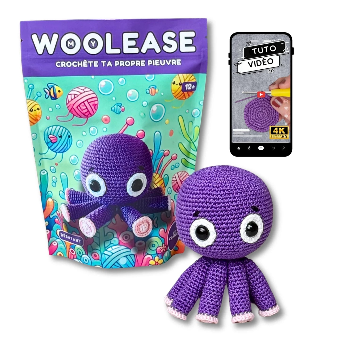 MYWOOLEASE KIT CROCHET CORALINE LA PIEUVRE