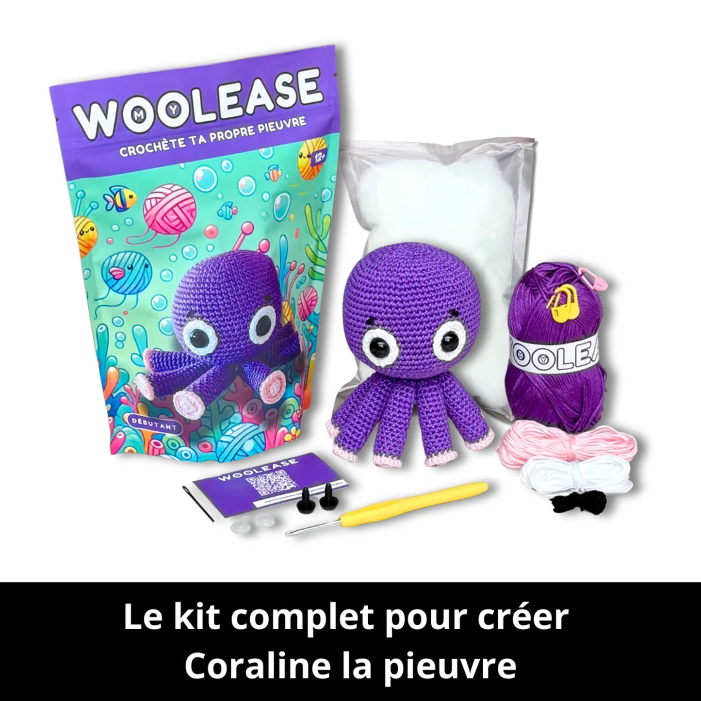 MYWOOLEASE KIT CROCHET CORALINE LA PIEUVRE