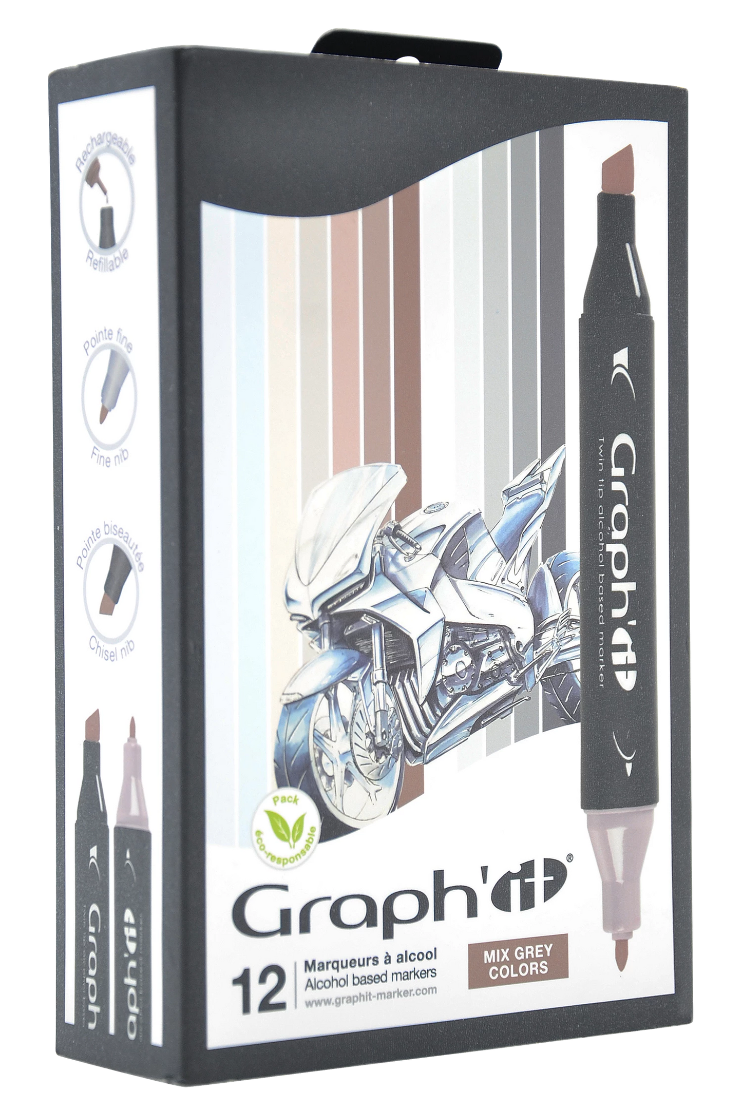 GRAPH'IT SET 12 MARQUEURS MIX GRIS