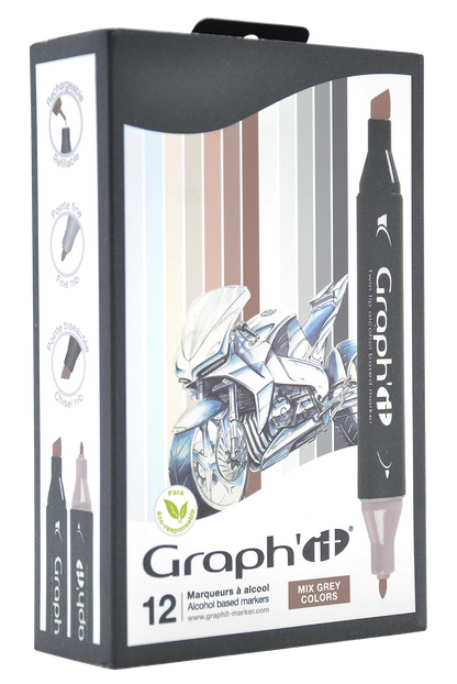 GRAPH'IT SET 12 MARQUEURS MIX GRIS