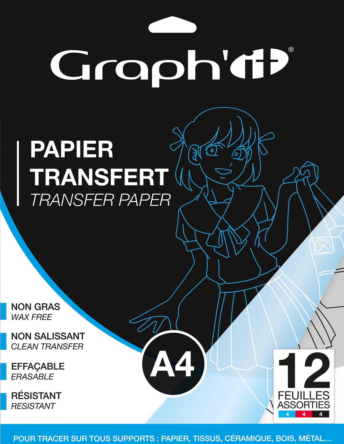 GRAPH'IT PAUSCHPAPIER 12 BLATT A4 SORTIERT SCHWARZ, ROT