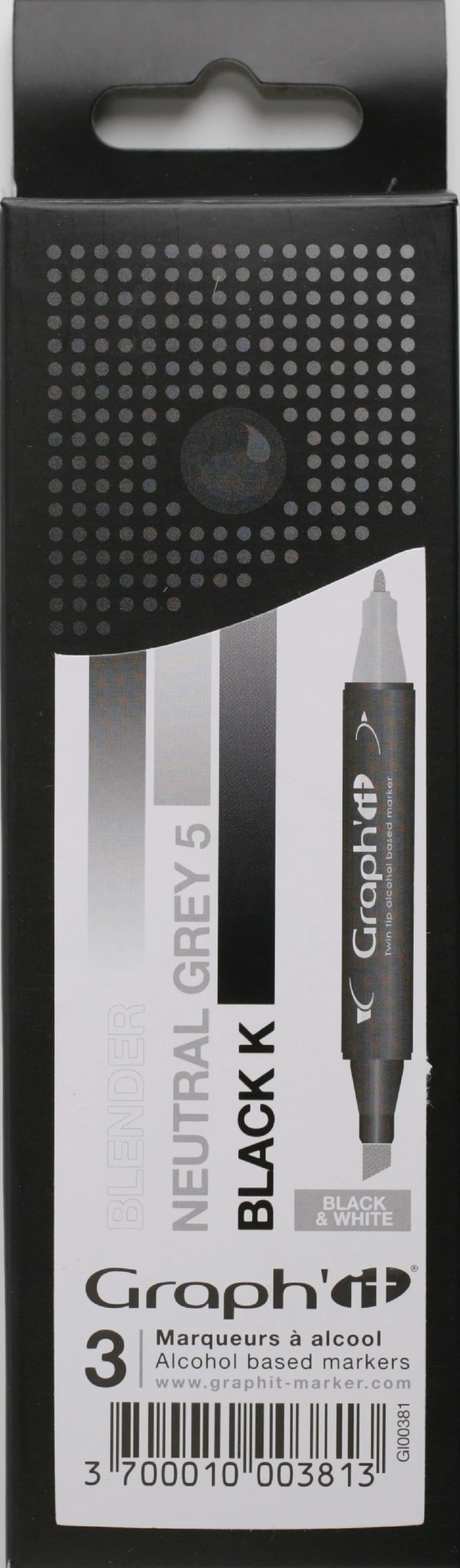 GRAPH'IT COFFRET 3 MARQUEURS DÉGRADÉ NOIR ET BLANC