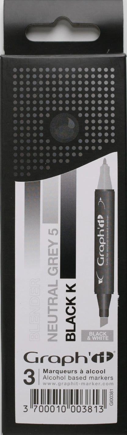 GRAPH'IT COFFRET 3 MARQUEURS DÉGRADÉ NOIR ET BLANC