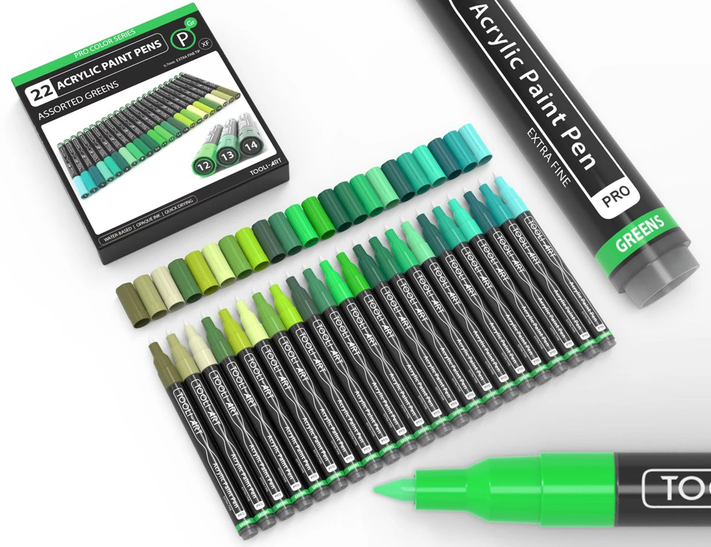 SET DE MARQUEURS ACRYLIQUES TOOLI VERT 22 MARQUEURS EF 07MM