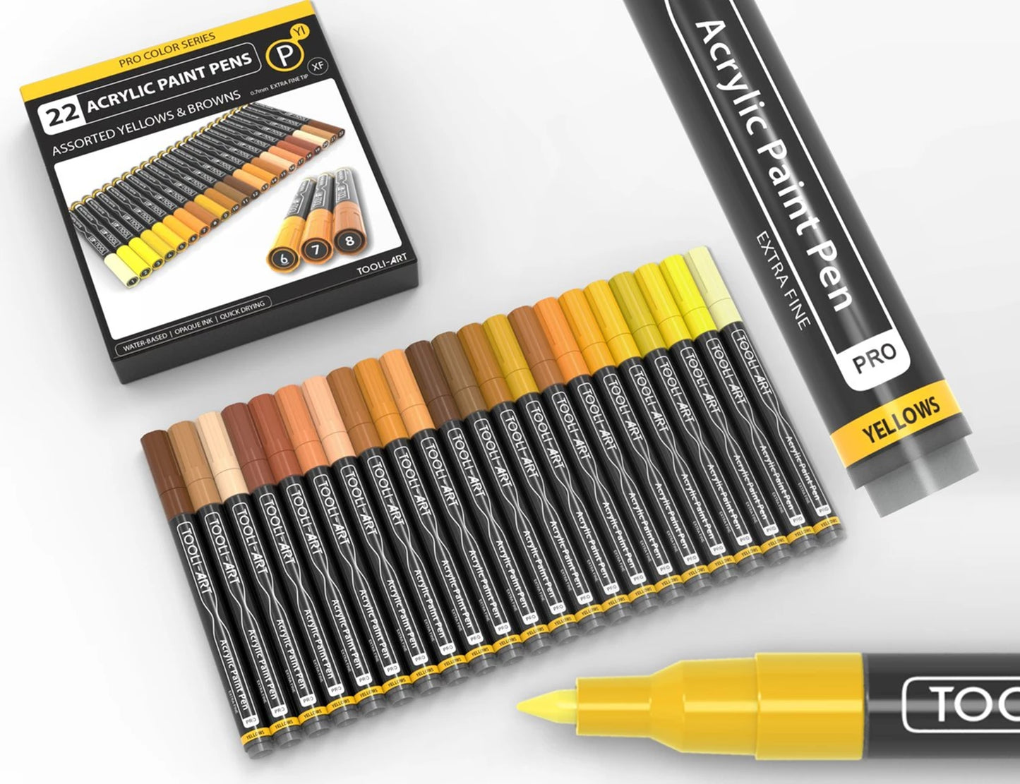 TOOLI ENSEMBLE DE MARQUEURS ACRYLIQUES JAUNES 22 MARQUEURS EF 07MM