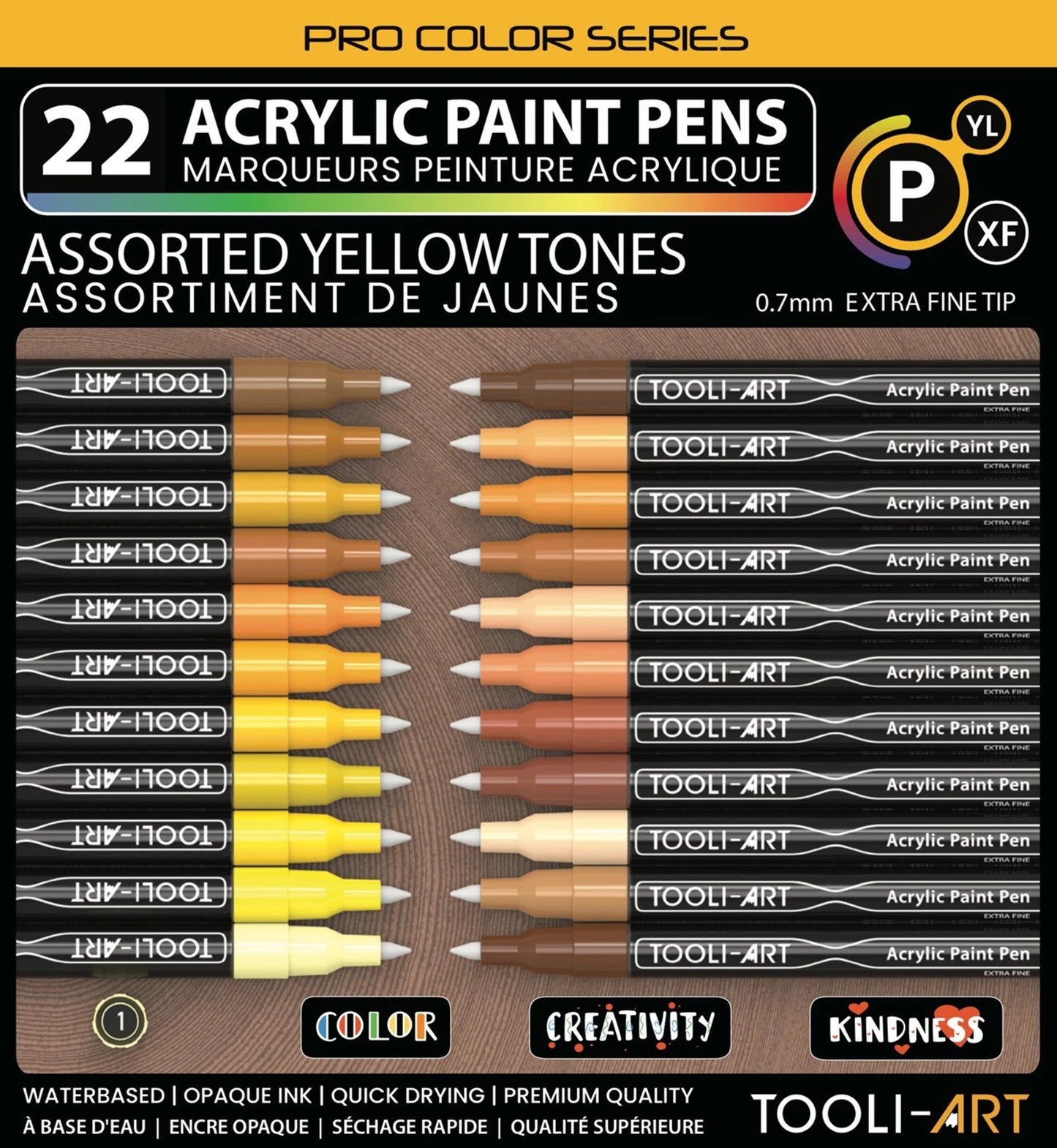 TOOLI ENSEMBLE DE MARQUEURS ACRYLIQUES JAUNES 22 MARQUEURS EF 07MM