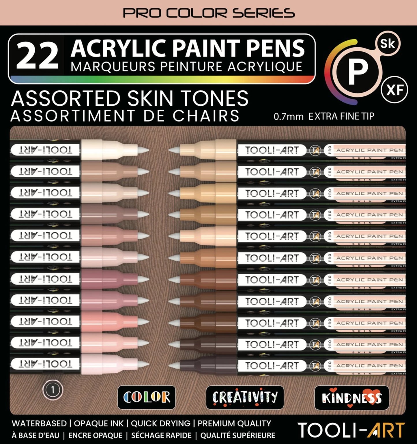 TOOLI ENSEMBLE DE MARQUEURS ACRYLIQUES TEINTES CHAIRS 22 PC. POINTE FINE 07MM