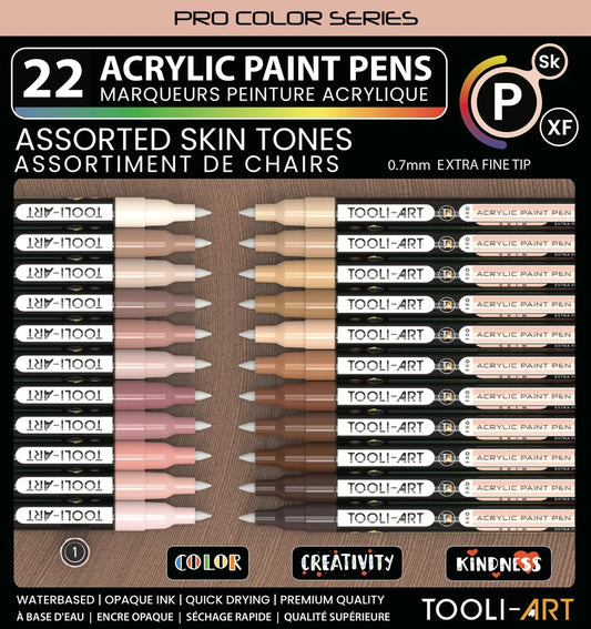 TOOLI ENSEMBLE DE MARQUEURS ACRYLIQUES TEINTES CHAIRS 22 PC. POINTE FINE 07MM