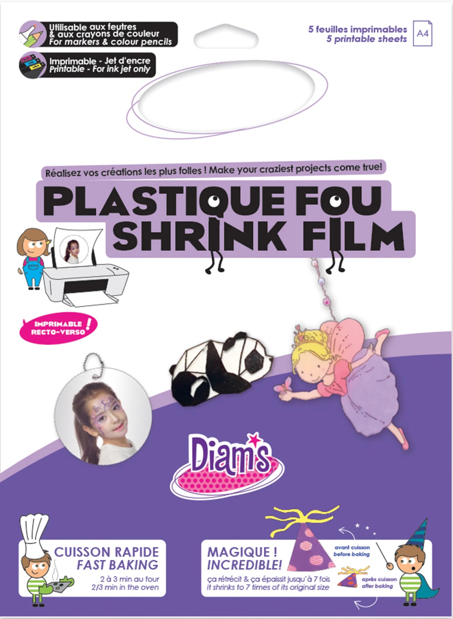 DIAM'S PLASTIQUE FOU 5 FEUILLES: BLANC IMPRIMABLE RECTO VER