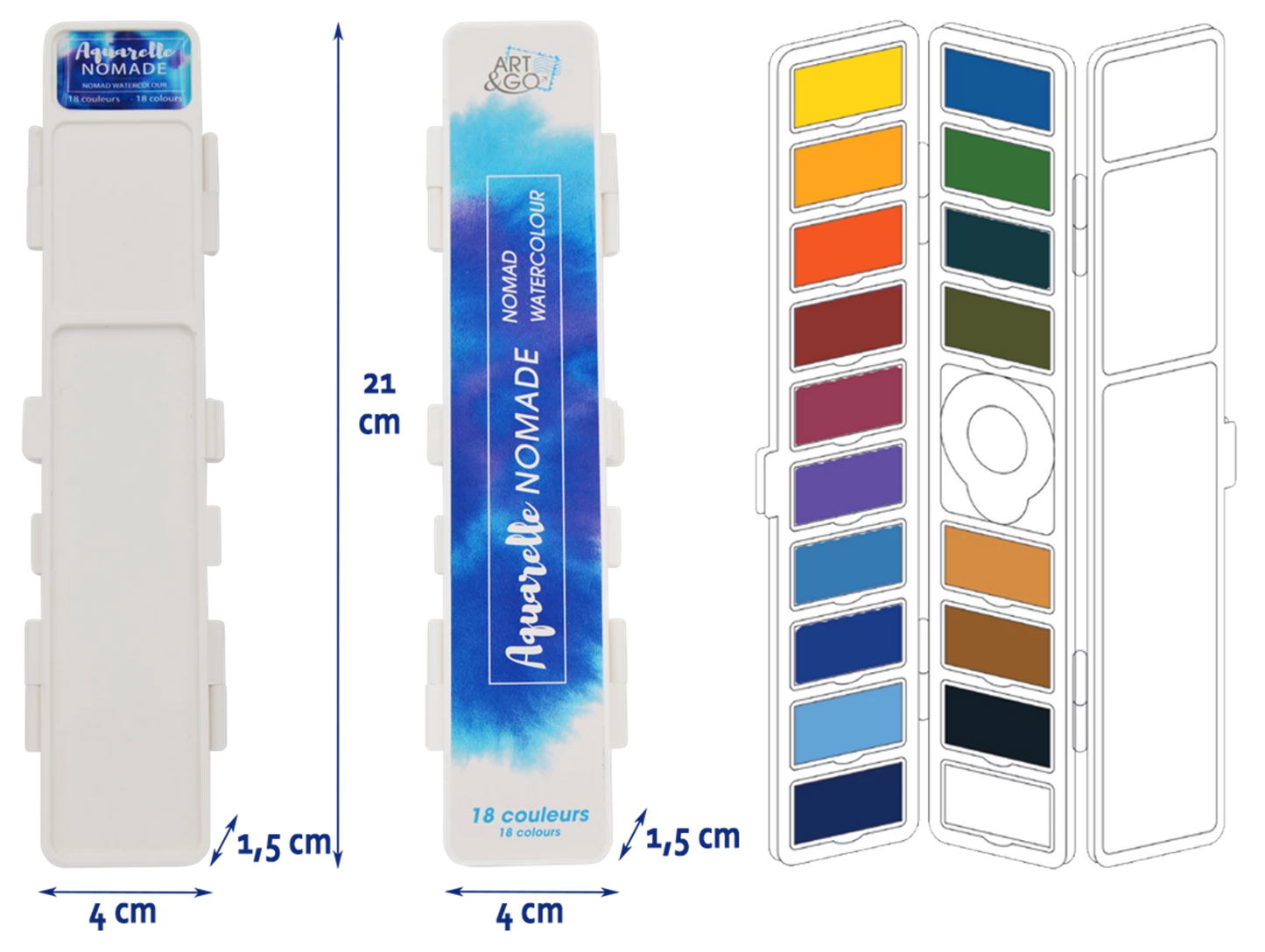 ART&GO PALETTE AQUARELLE EN ACCORDÉON 18 COULEURS