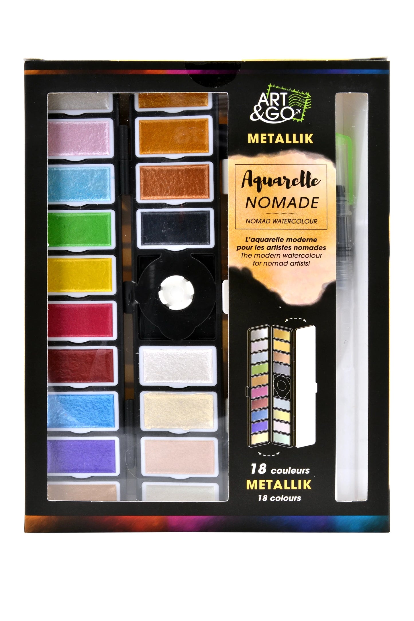ART&GO PALETTE AQUARELLE ACCORDÉON 18 COULEURS MÉTALLISÉES