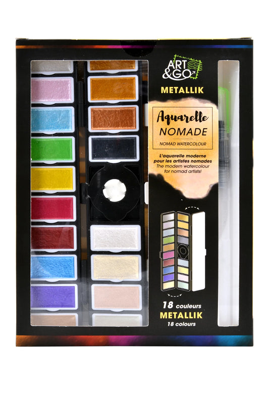 ART&GO PALETTE AQUARELLE ACCORDÉON 18 COULEURS MÉTALLISÉES