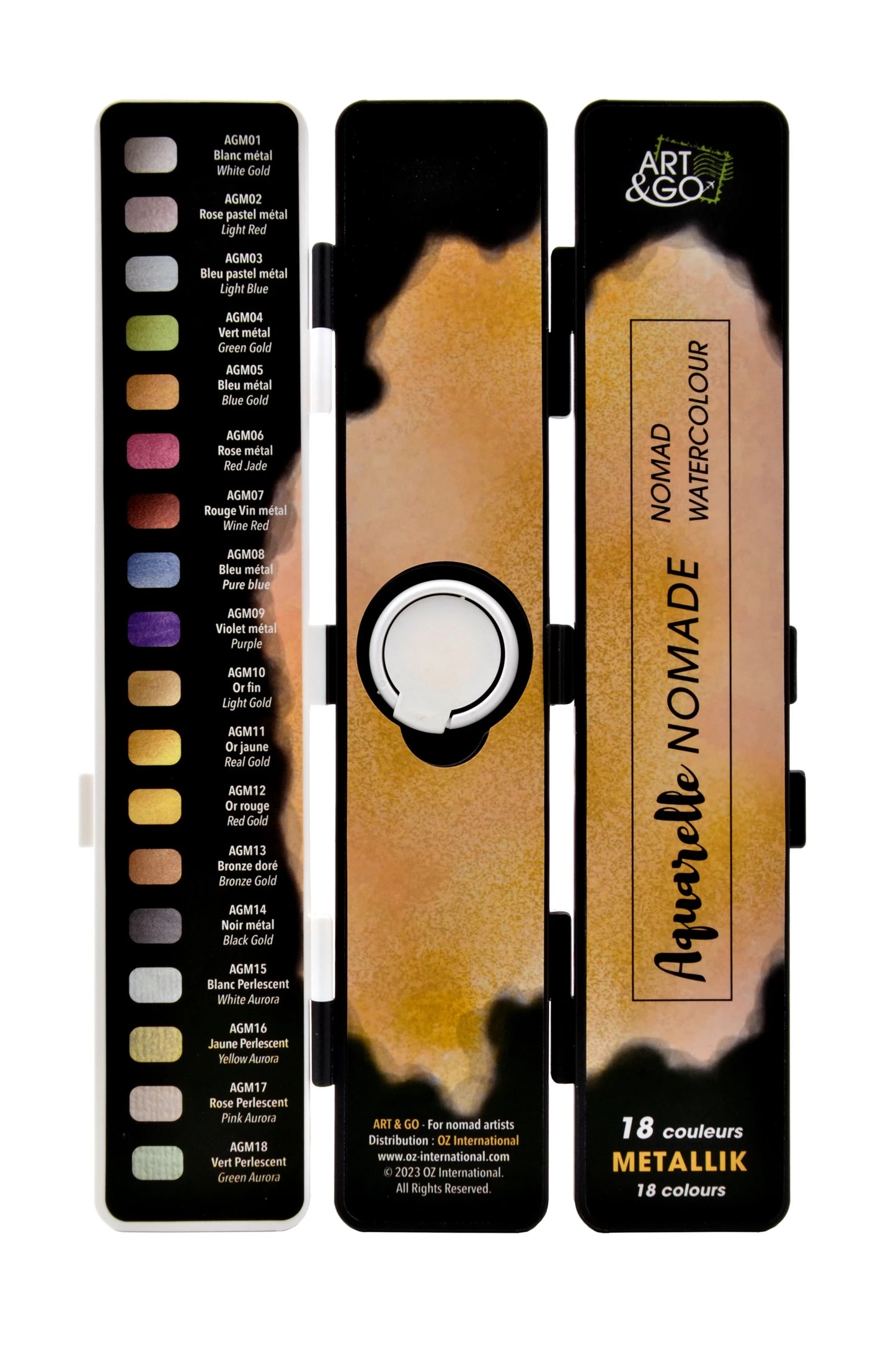 ART&GO PALETTE AQUARELLE ACCORDÉON 18 COULEURS MÉTALLISÉES