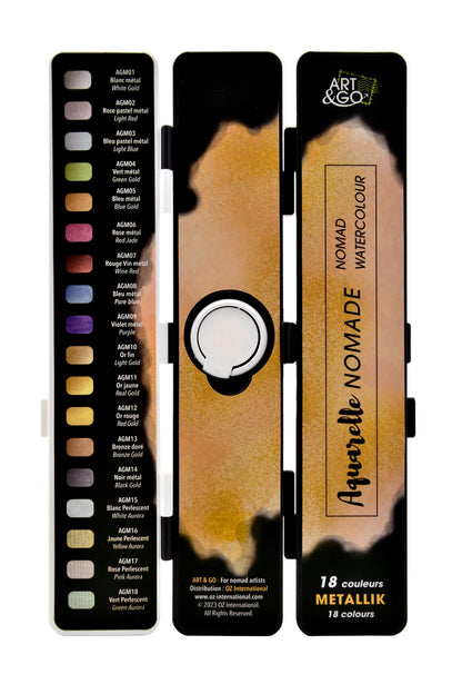ART&GO PALETTE AQUARELLE ACCORDÉON 18 COULEURS MÉTALLISÉES