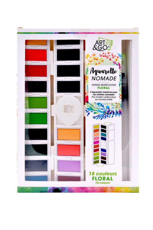 ART&GO PALETTE AQUARELLE EN ACCORDÉON 18 COULEURS FLORALES