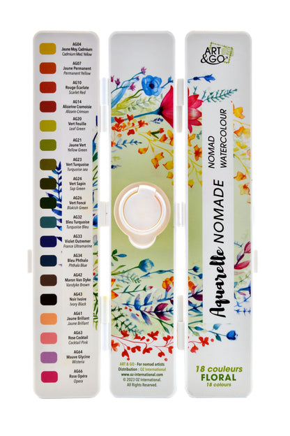 ART&GO PALETTE AQUARELLE EN ACCORDÉON 18 COULEURS FLORALES