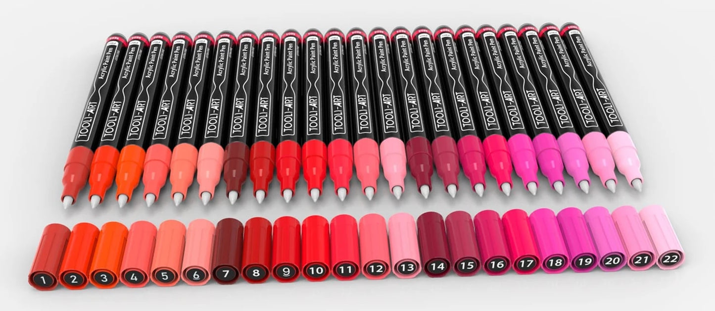 COFFRET DE MARQUEURS ACRYLIQUES TOOLI ROUGE 22 UNITÉS POINTE FINE 0,7MM