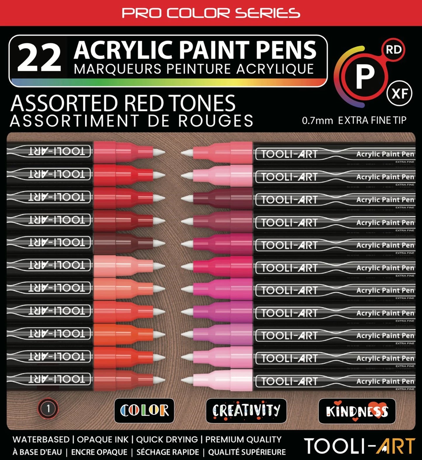 COFFRET DE MARQUEURS ACRYLIQUES TOOLI ROUGE 22 UNITÉS POINTE FINE 0,7MM
