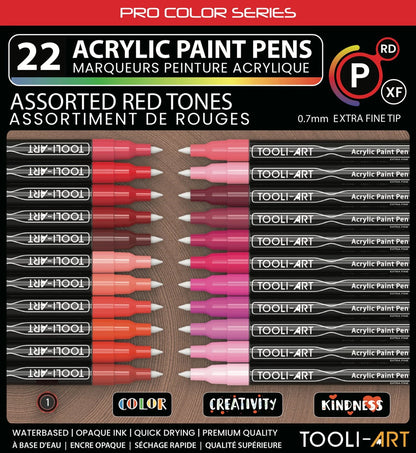 COFFRET DE MARQUEURS ACRYLIQUES TOOLI ROUGE 22 UNITÉS POINTE FINE 0,7MM