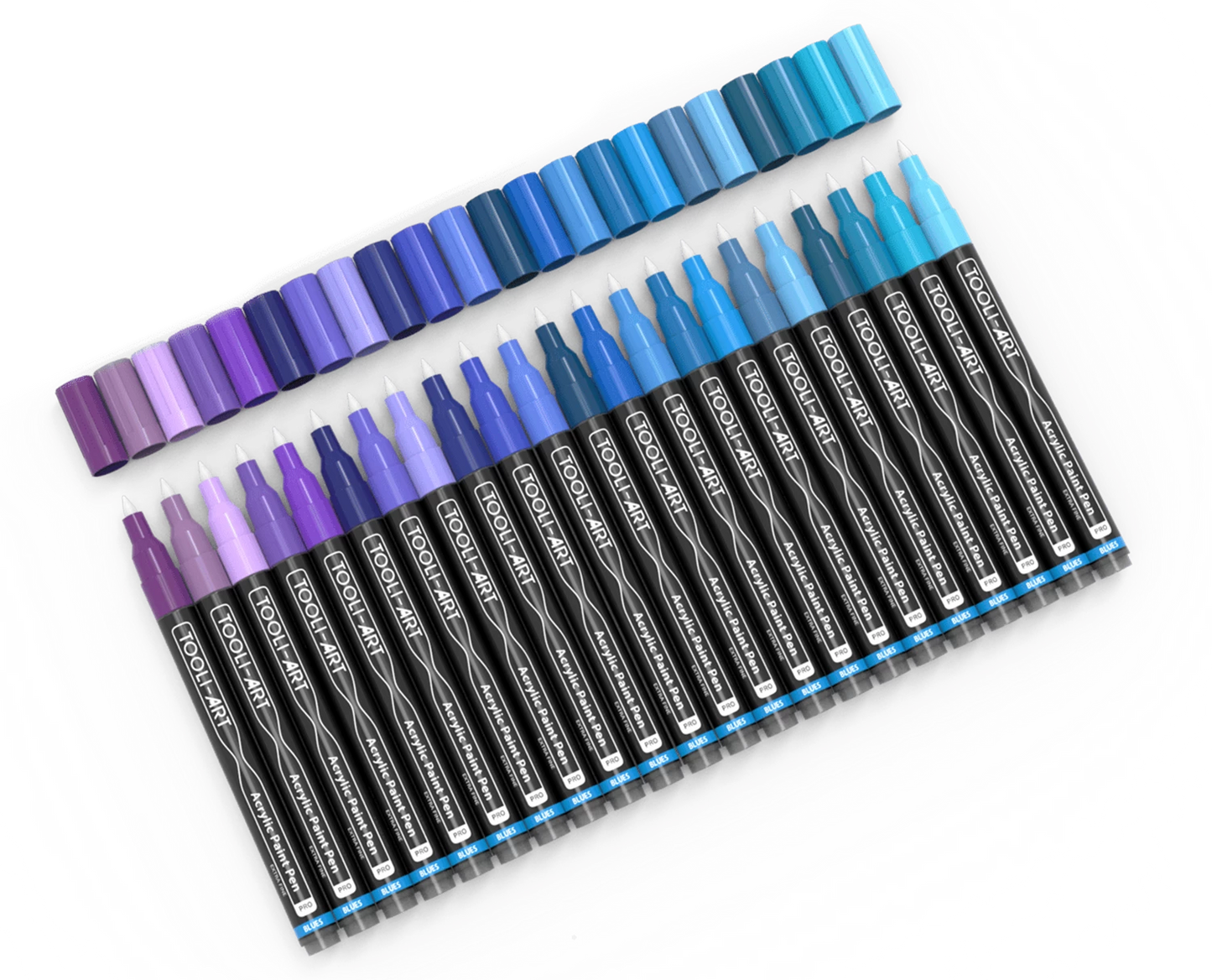 SET DE STYLOS ACRYLIQUES BLEUS TOOLI 22 MARQUEURS EF 07MM