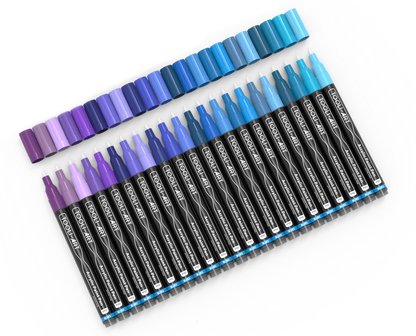 SET DE STYLOS ACRYLIQUES BLEUS TOOLI 22 MARQUEURS EF 07MM
