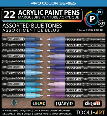 SET DE STYLOS ACRYLIQUES BLEUS TOOLI 22 MARQUEURS EF 07MM