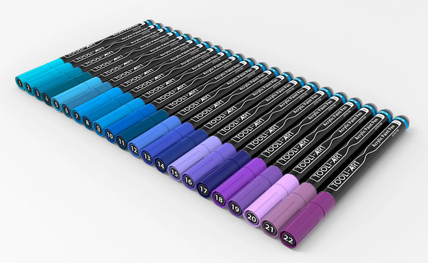 SET DE STYLOS ACRYLIQUES BLEUS TOOLI 22 MARQUEURS EF 07MM