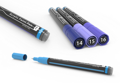 SET DE STYLOS ACRYLIQUES BLEUS TOOLI 22 MARQUEURS EF 07MM