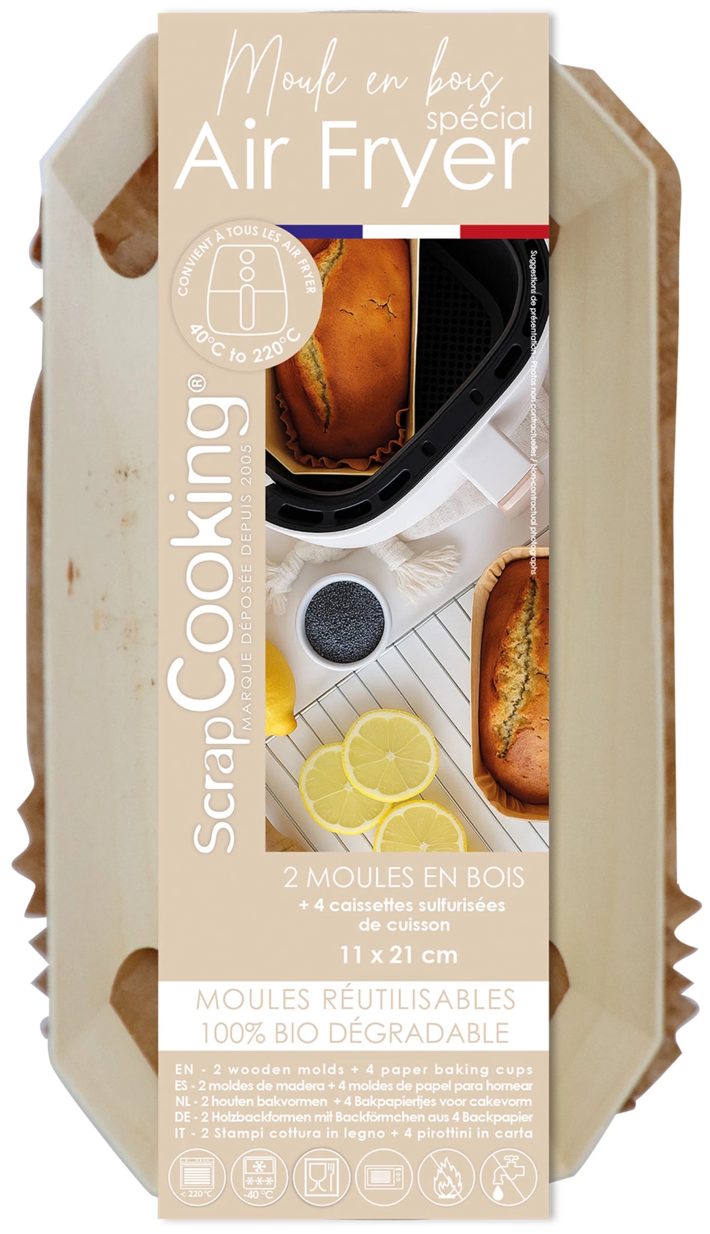 SCRAPCOOKING - 2 BACKFORMEN, 20,5 CM, FÜR HEISSLUFTFRITTEUSE, MIT 4 EINSÄTZEN - F/D/I/ML