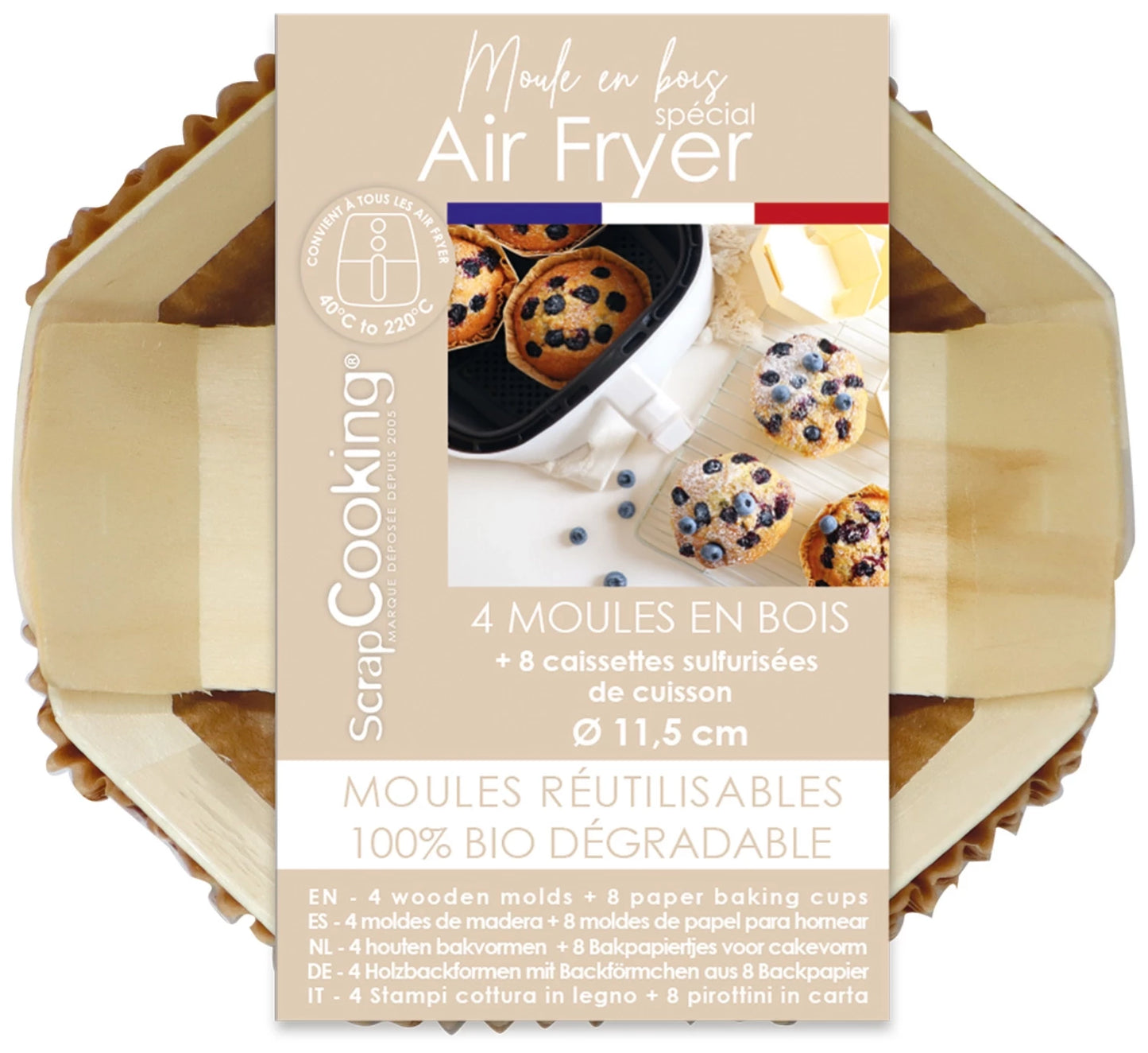 SCRAPCOOKING - LOT DE 4 MOULES À GÂTEAUX DE 11 CM POUR FRITEUSE À AIR, AVEC 8 INSERTS - F/D/I/ML