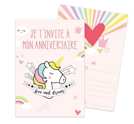 8 CARTES D'INVITATION LICORNE
