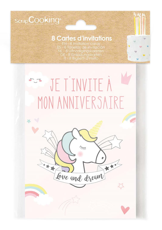 8 CARTES D'INVITATION LICORNE
