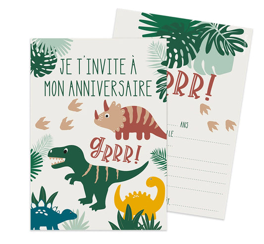 8 CARTONS D'INVITATION EN FORME DE DINOSAURE